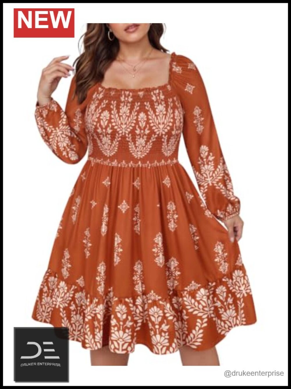 Plus Size Mini Dress Square Neck Puff Sleeve A-Line Casual